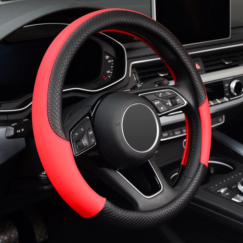LABBYWAY Steering Wheel Cover, Universal Fit 15 Inch Microfiber Leather Car Wheel Protector, Anti-Slip, Red - Image 1